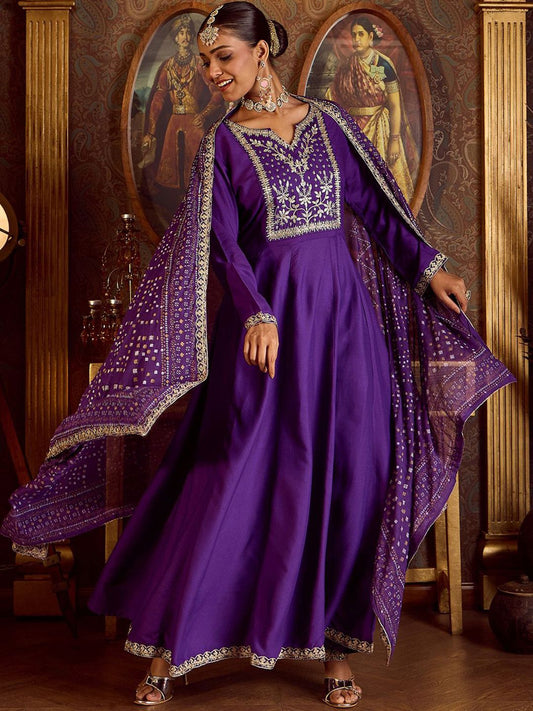 Dhiyona IE Ethnic Motifs Embroidered Sequinned Kurta with Trousers & Dupatta