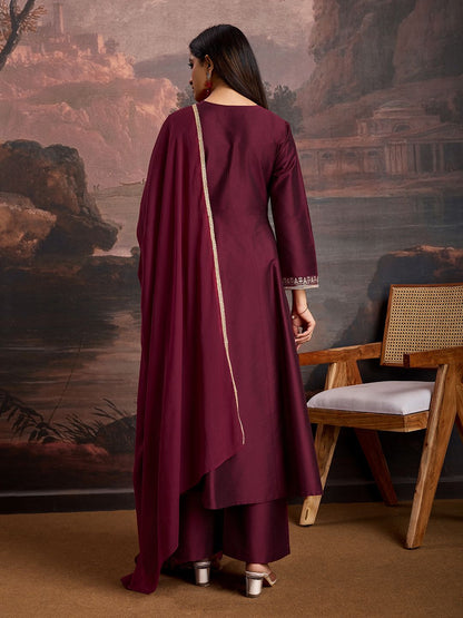 Dhiyona PD Women Anarkali Kurta Trousers & Dupatta With Embroidered Jacket