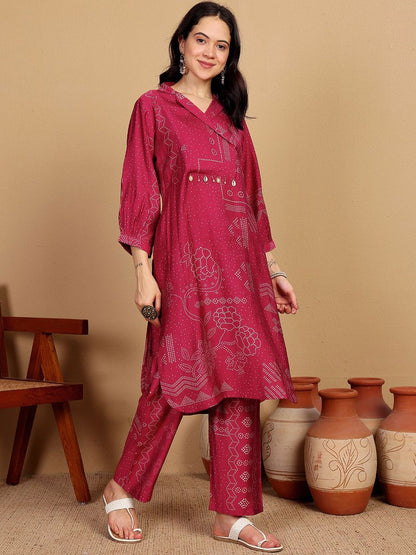 Dhiyona VA Women's Printed V-Neck Kurta with Trouser