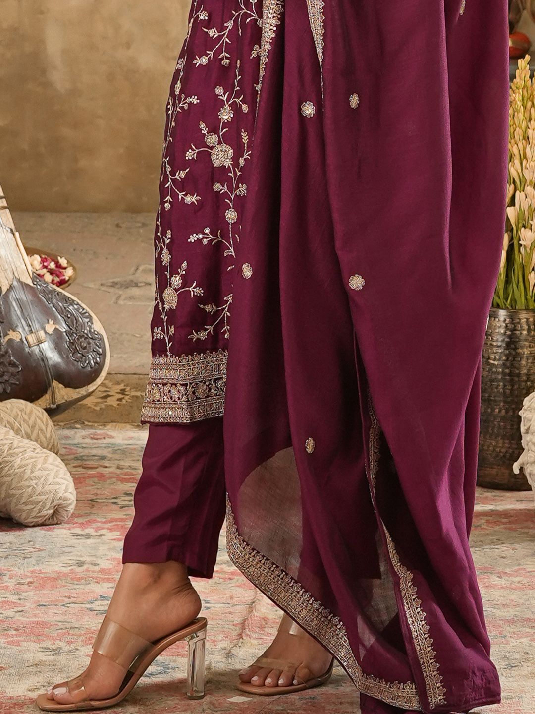 Women Ethnic Motifs Embroidered Kurta with Trousers & Dupatta