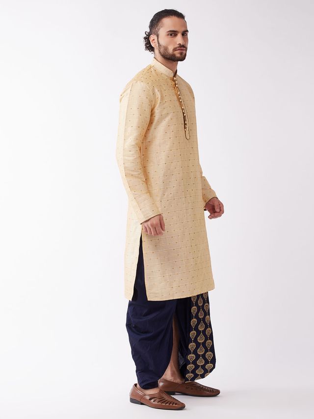 Men's Beige Silk Blend Straight Kurta and Dhoti Set