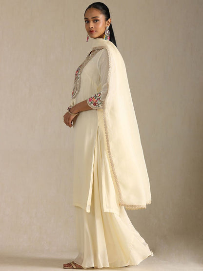 Dhiyona SO Women's Women Ethnic Motifs Embroidered Regular Thread Work Kurta with Palazzos & With Dupatta