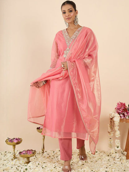 Women Ethnic Motifs Embroidered Regular Thread Work Kurta with Trousers & With Dupatta