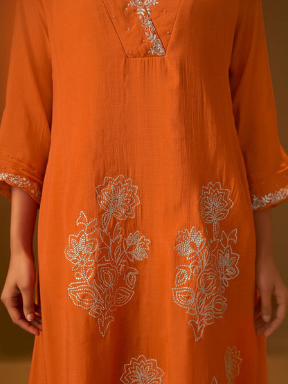 Ethnic Motifs Embroidered V-Neck Thread Work A-Line Kurta & Trousers