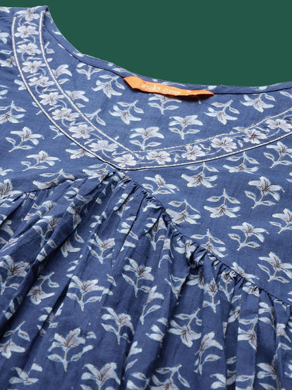 Dhiyona IE Printed V-Neck Pure Cotton A-Line Tunic With Trouser