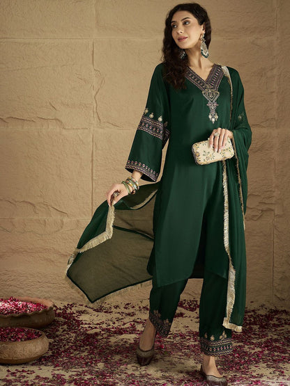 Dhiyona VA Women's Ethnic Motifs Printed Kurta with Trousers & Dupatta