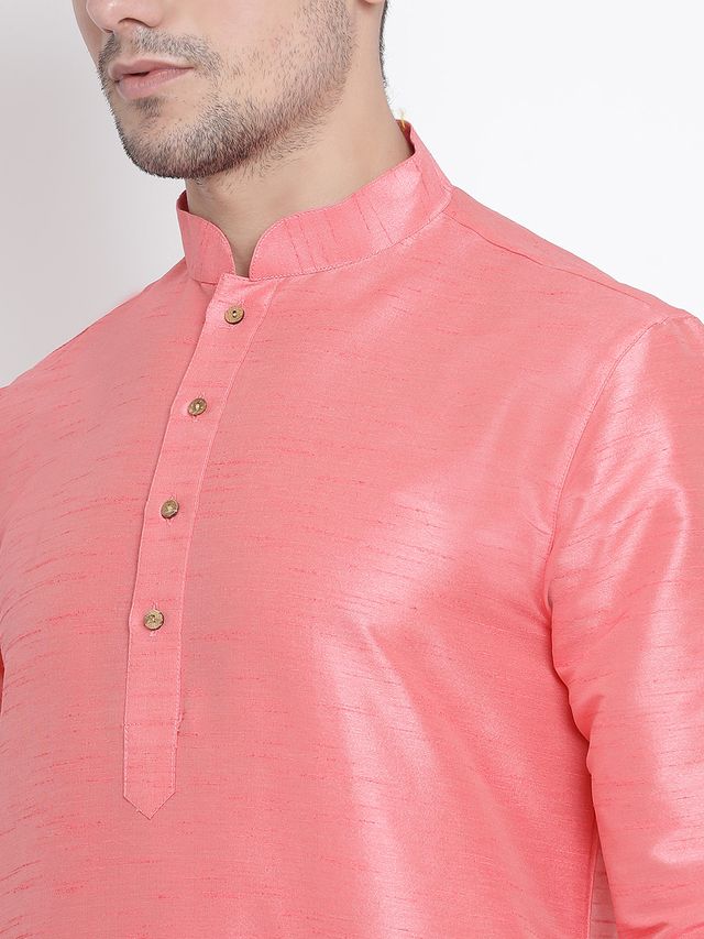 Men's Pink Silk Blend Straight Kurta Pyjama Set
