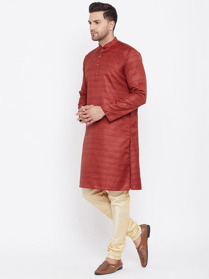 Men's Maroon Silk Blend Straight Kurta Pyjama Set