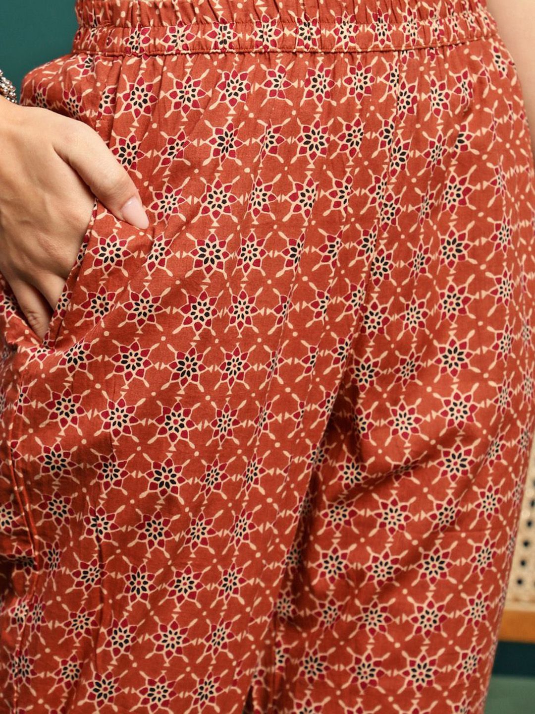 Dhiyona SN Women's Floral Printed Gotta Patti Pure Cotton Anarkali Kurta With Trousers & Dupatta