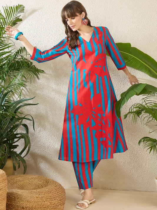 Women Printed Regular Pure Cotton Kurta with Trousers