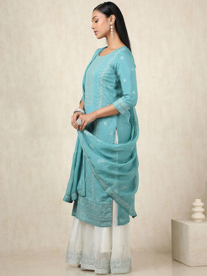 Dhiyona SO Women's Women Printed Regular Sequinned Kurta with Palazzos & With Dupatta