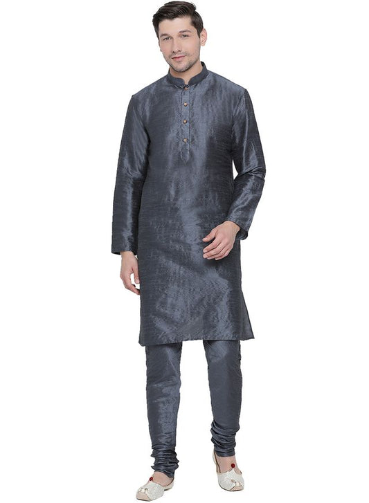 Men's Dark Green Silk Blend Straight Kurta Pyjama Set