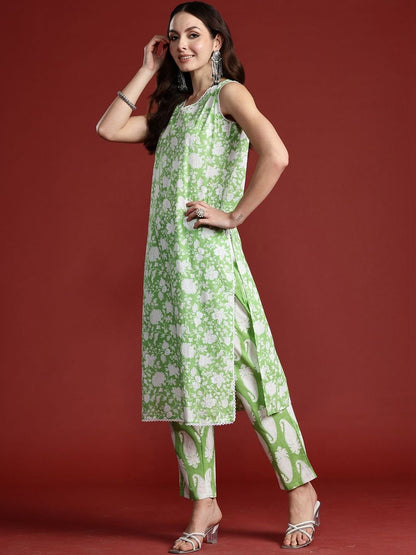 Women Floral Printed Regular Pure Cotton Kurta with Trousers & With Dupatta