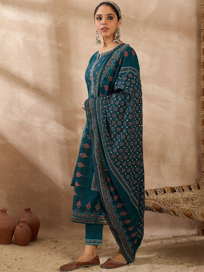 Women Ethnic Motifs Printed Regular Pure Cotton Kurta with Trousers & Dupatta