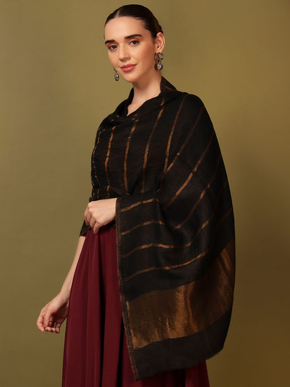 Dhiyona PA Striped Woven Design Woolen Reversible Shawl