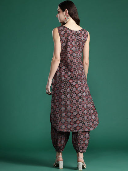 Dhiyona IE Ajrakh Printed Regular Pure Cotton Kurta with Salwar