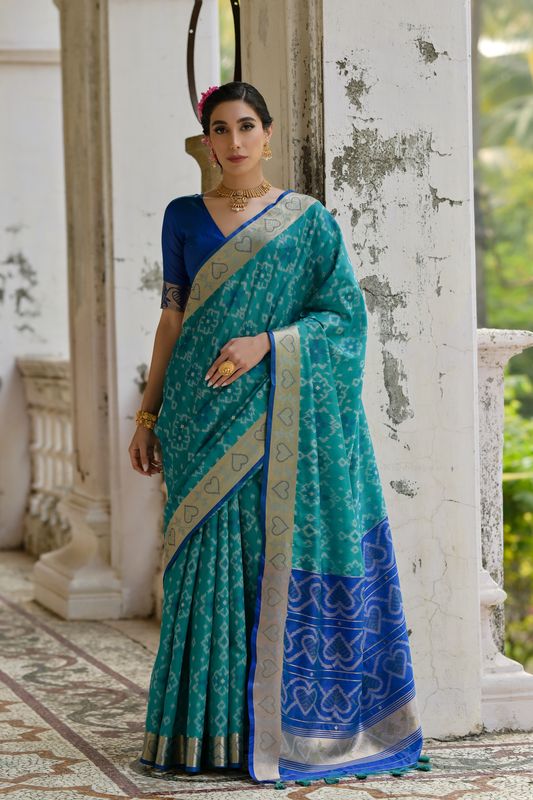 Firozi Royal Blue Raw Silk Saree