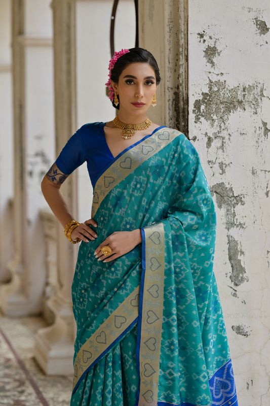 Firozi Royal Blue Raw Silk Saree
