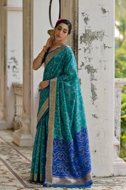 Firozi Royal Blue Raw Silk Saree