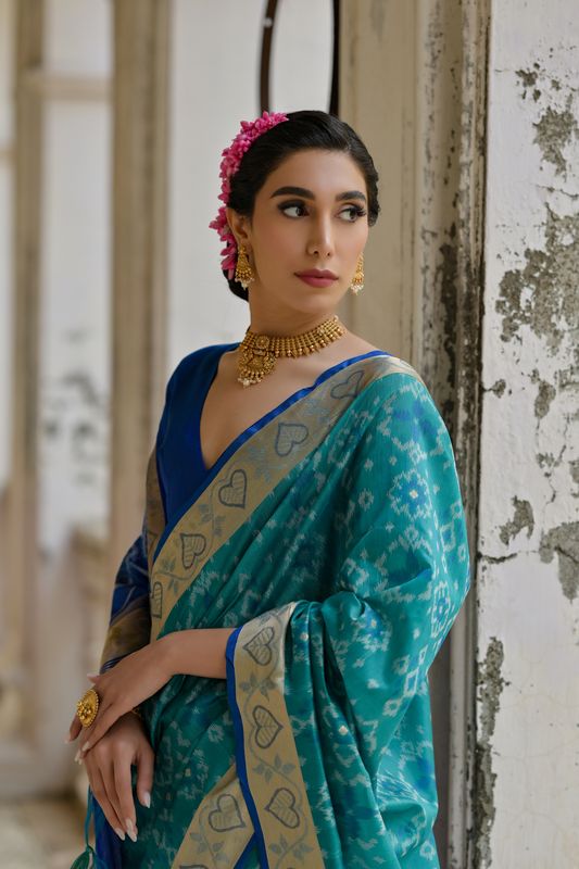 Firozi Royal Blue Raw Silk Saree