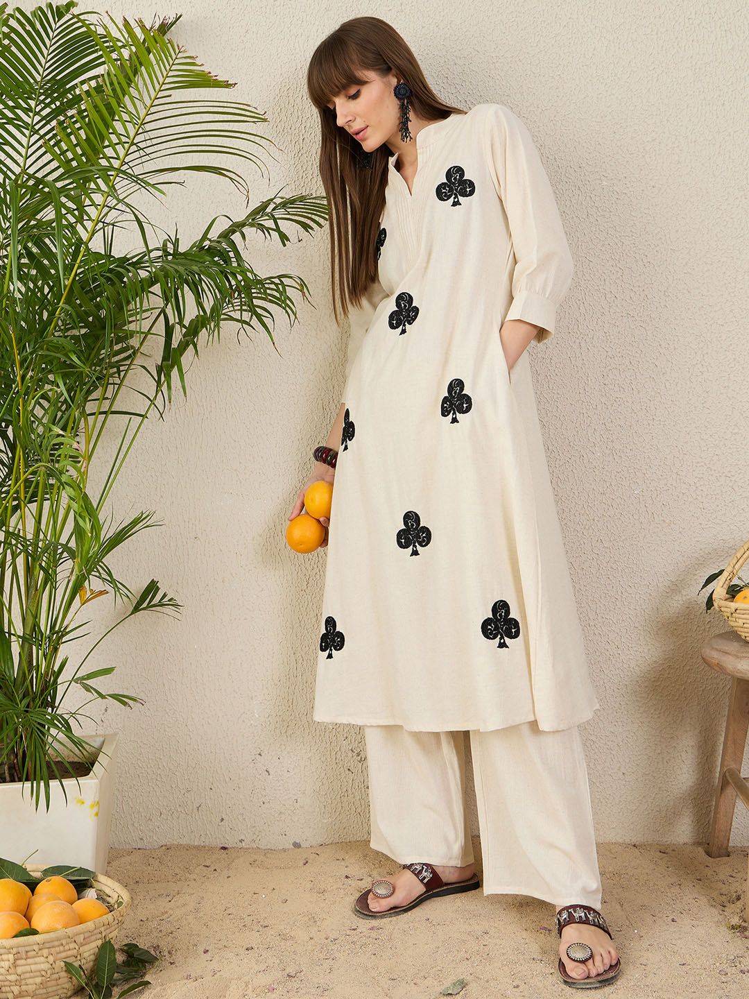 Dhiyona IE Embroidered Pure Cotton Tunic With Trousers Co-Ords