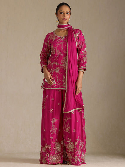Dhiyona SO Women's Women Floral Embroidered Regular Thread Work Kurta with Palazzos & Dupatta