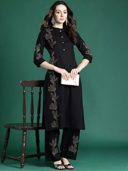 Dhiyona IE Embroidered Pure Cotton Straight Tunic & Trousers Co-Ord Set