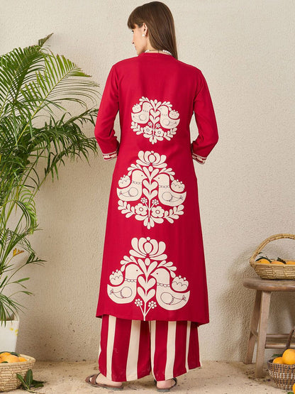 Dhiyona IE Printed Mandarin Collar Tunic With Trousers