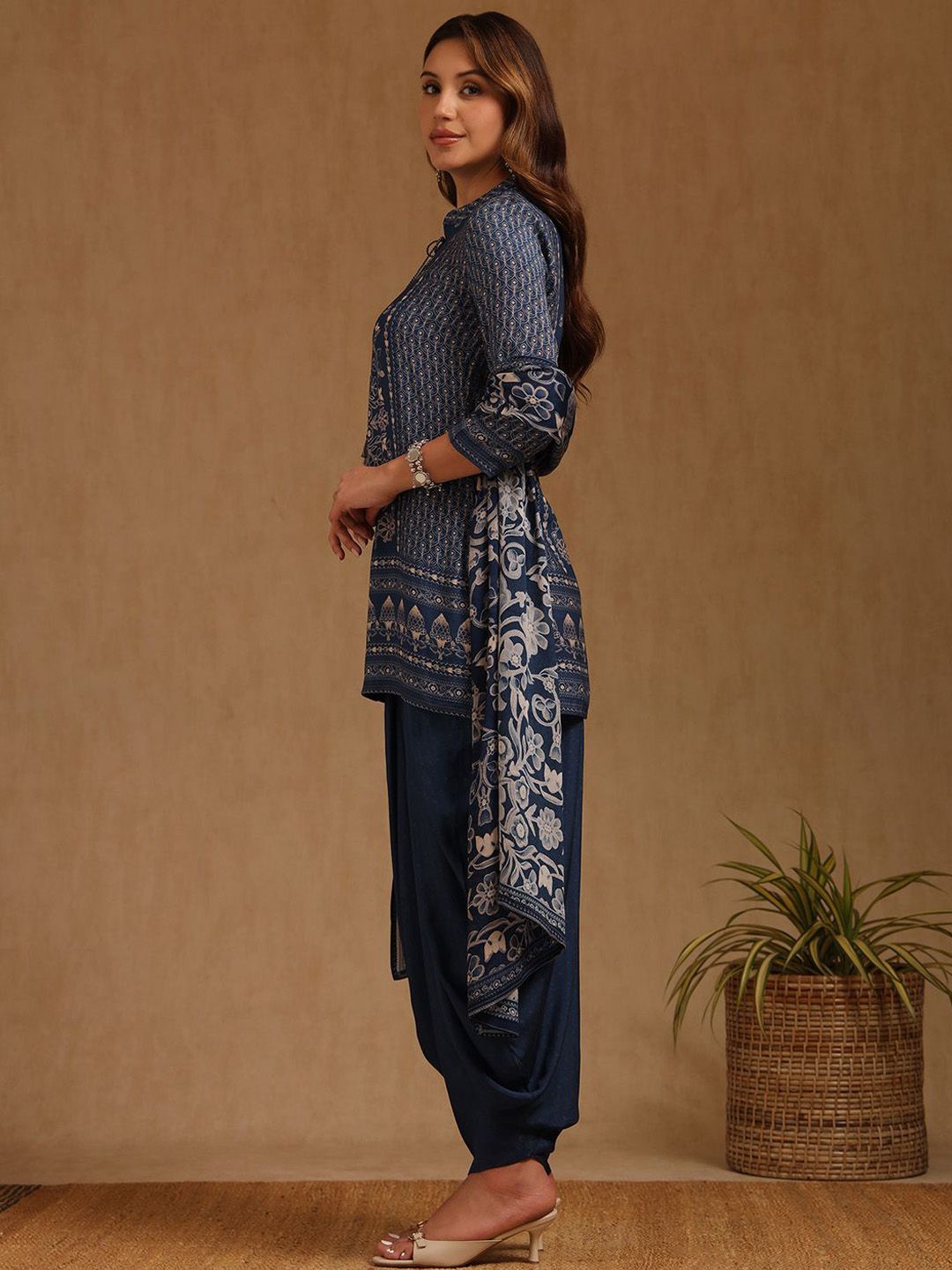Dhiyona SO Women's Women Ethnic Motifs Printed Kurti with Dhoti Pants & Dupatta