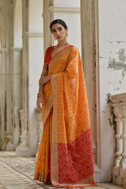 Mustard Red Raw Silk Saree
