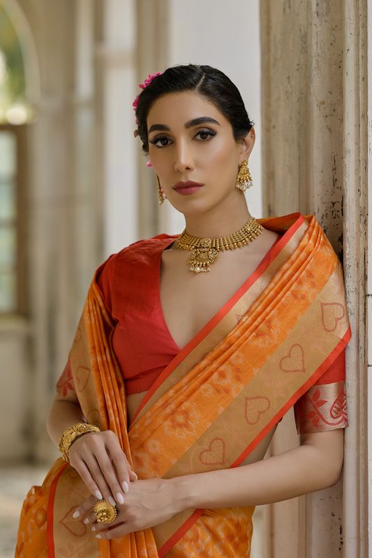 Mustard Red Raw Silk Saree