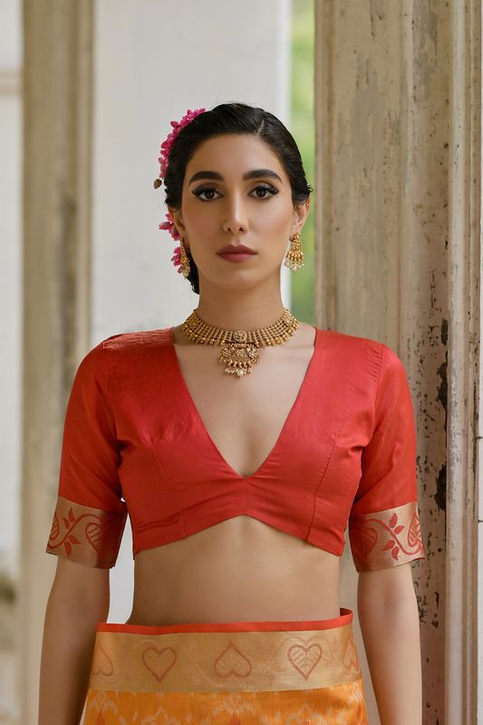 Mustard Red Raw Silk Saree