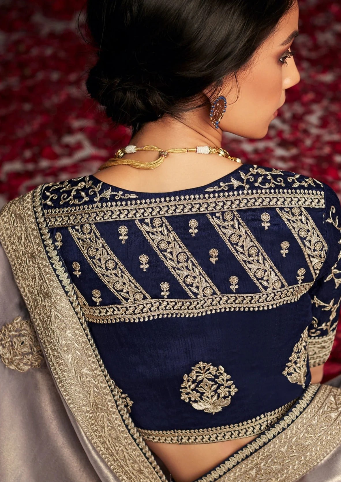 Dhiyona KM Women Soft Tissue Silk Saree With Intricate Silver Embroidery & Contrast Blue Blouse