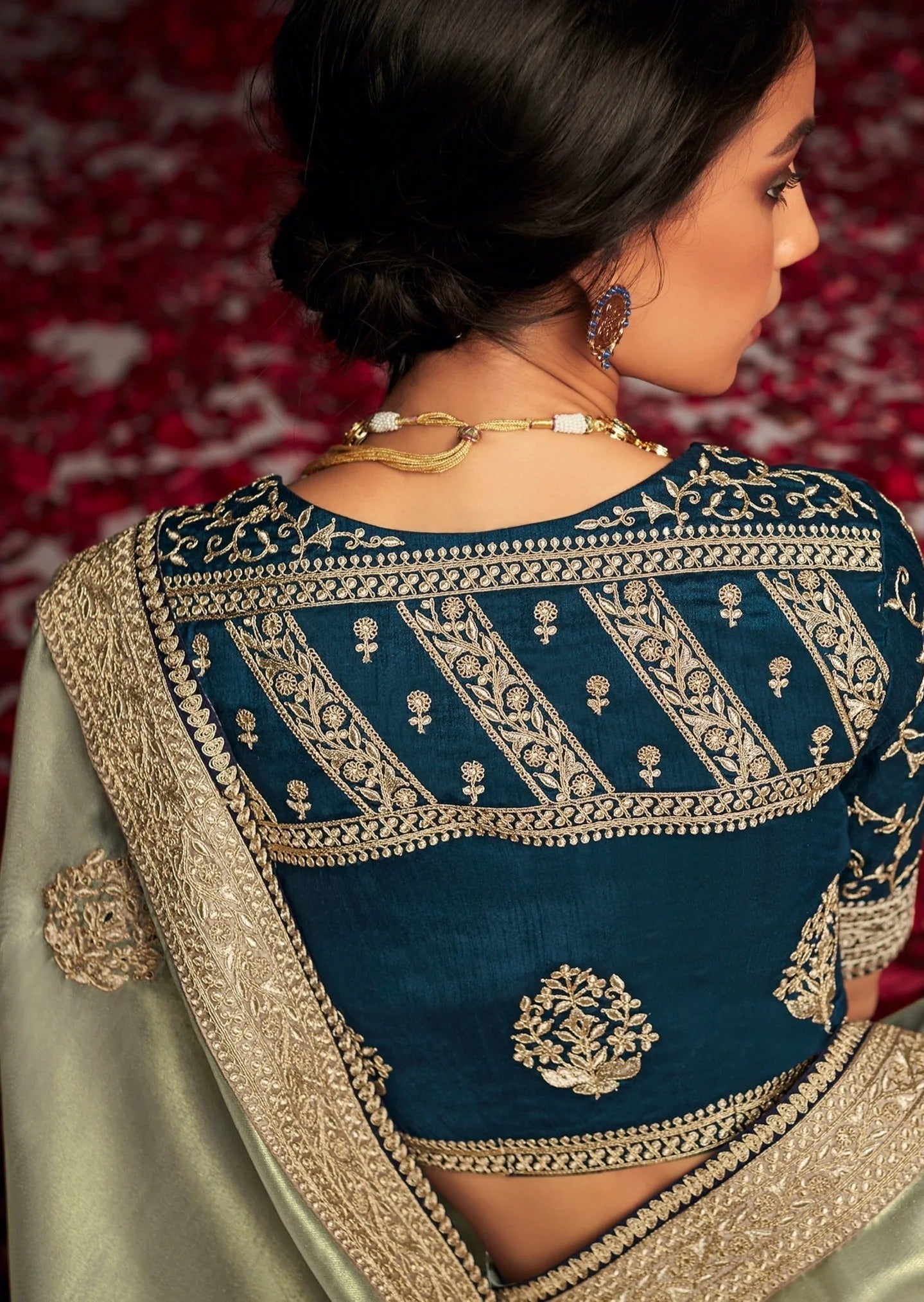 Dhiyona KM Women Elegant Light Green Designer Saree With Intricate Golden Work