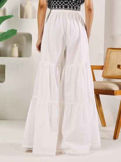 Dhiyona FL Women's Off White Cotton Solid Palazzo