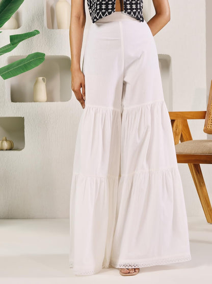 Dhiyona FL Women's Off White Cotton Solid Palazzo