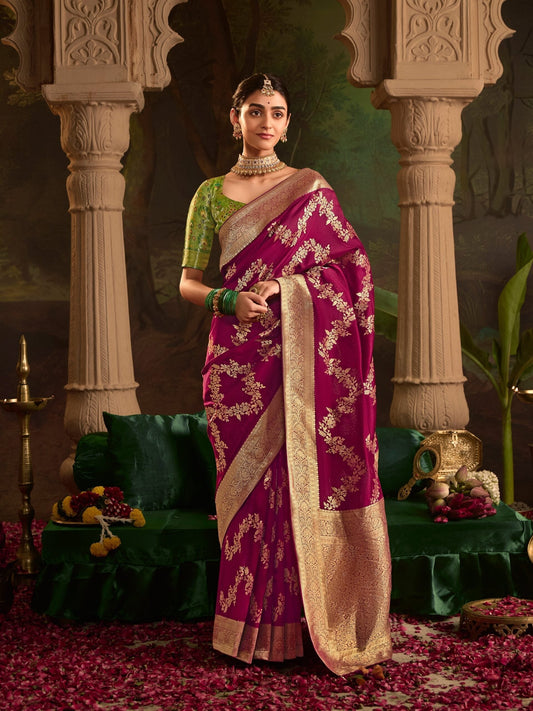 Dhiyona KM Women Elegant Wine Crape Dola Silk Saree