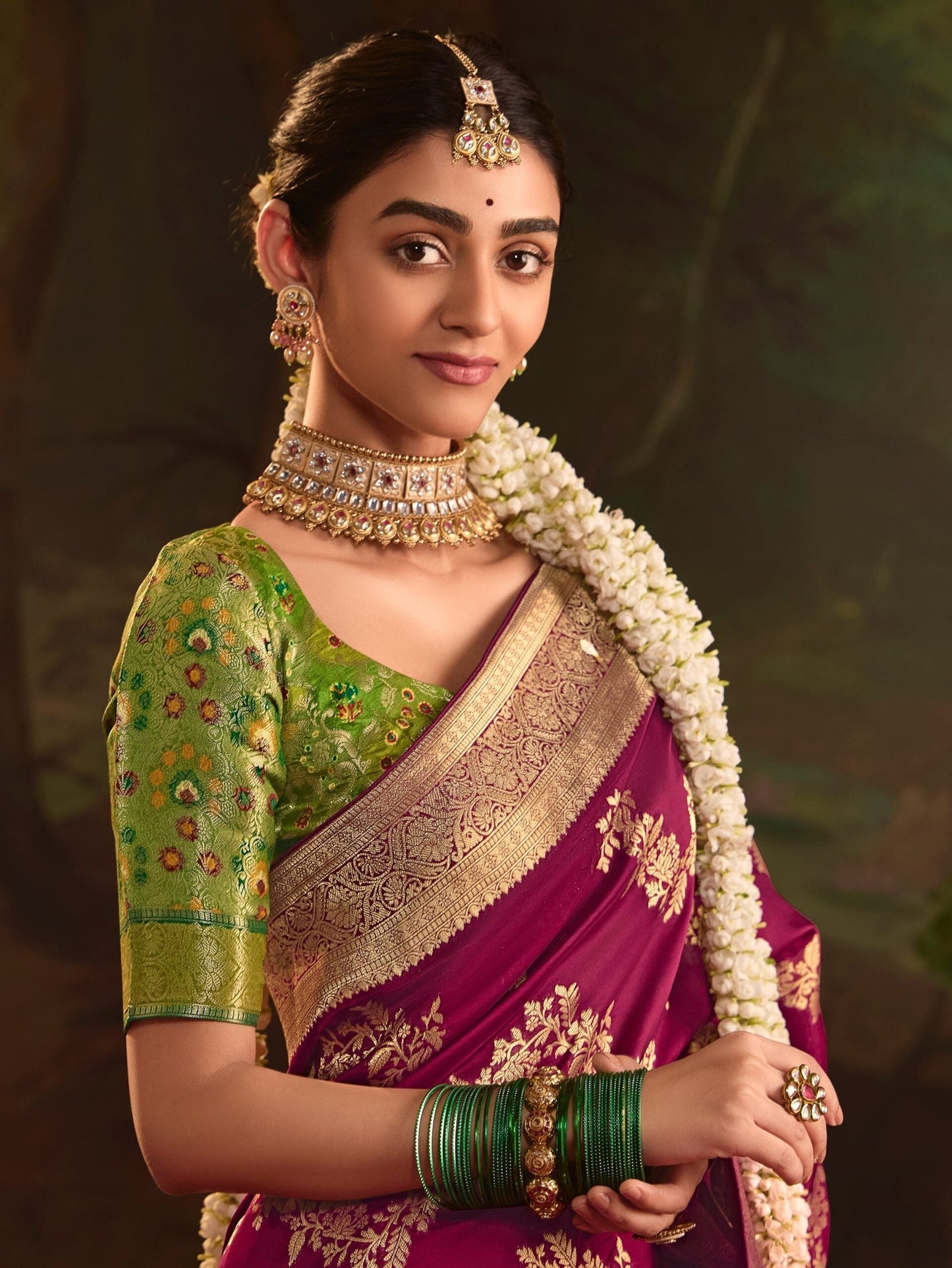 Dhiyona KM Women Elegant Wine Crape Dola Silk Saree