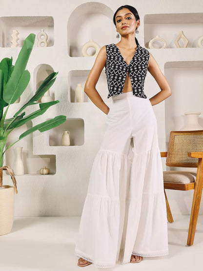 Dhiyona FL Women's Off White Cotton Solid Palazzo