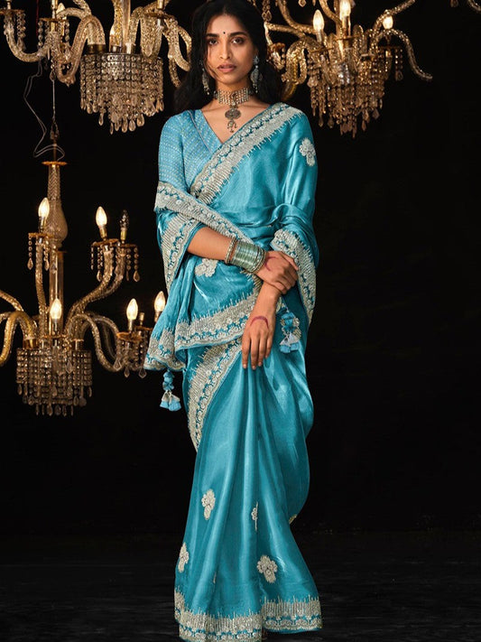 Dhiyona KM Women Ice Blue  Silk Saree