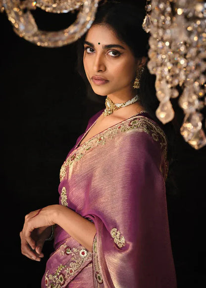 Dhiyona KM Women Exquisite Purple Designer Tissue Silk Saree: A Masterpiece Of Elegance And Craftsmanship
