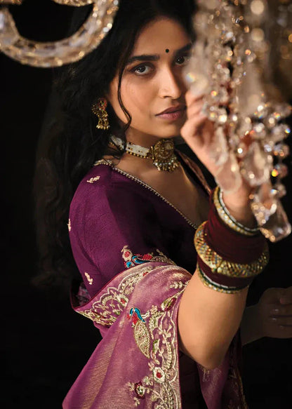 Dhiyona KM Women Exquisite Purple Designer Tissue Silk Saree: A Masterpiece Of Elegance And Craftsmanship