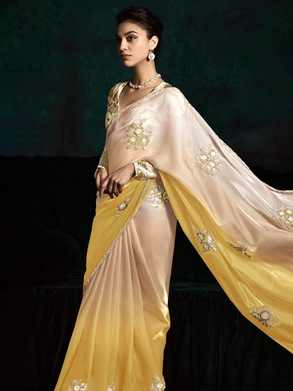 Dhiyona KM Women Yellow Shade Silk Saree With Designer Blouse