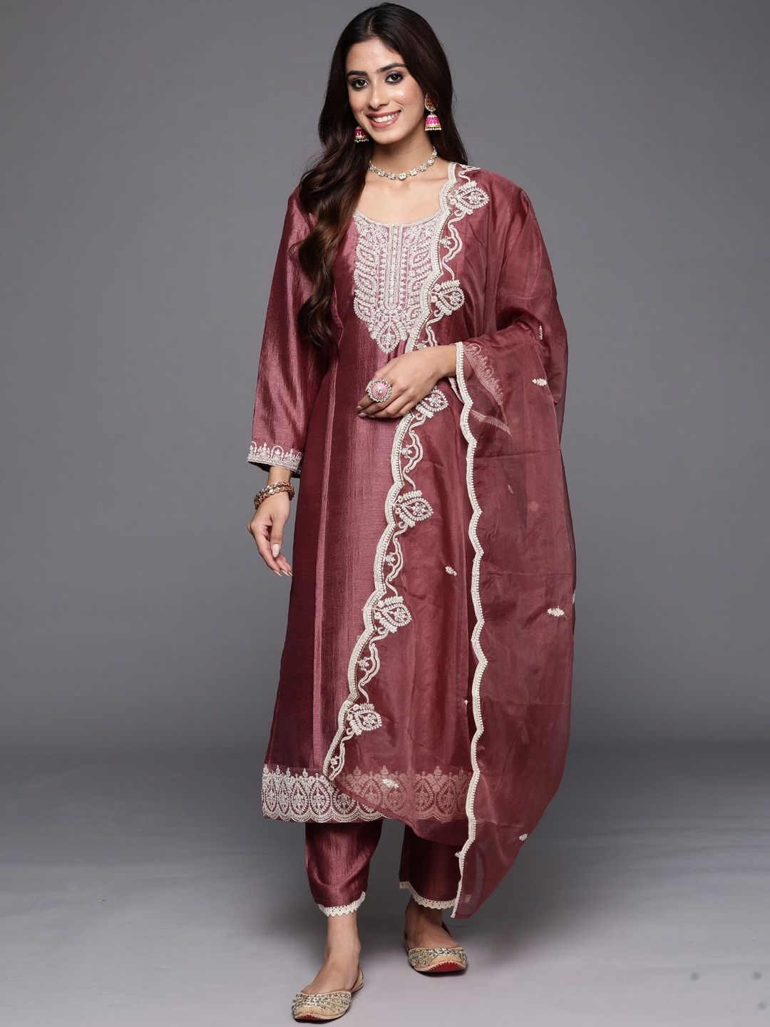 Women Ethnic Motifs Embroidered Kurta with Trousers & Dupatta