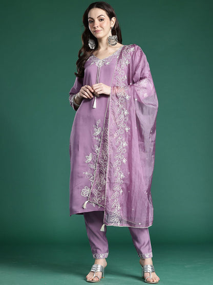 Dhiyona IE Women Floral Embroidered Regular Kurta with Trousers & With Dupatta