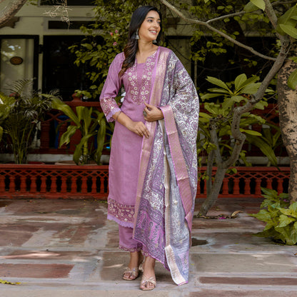 Dhiyona VV Women's Silk Blend Kurta Pant Dupatta Set