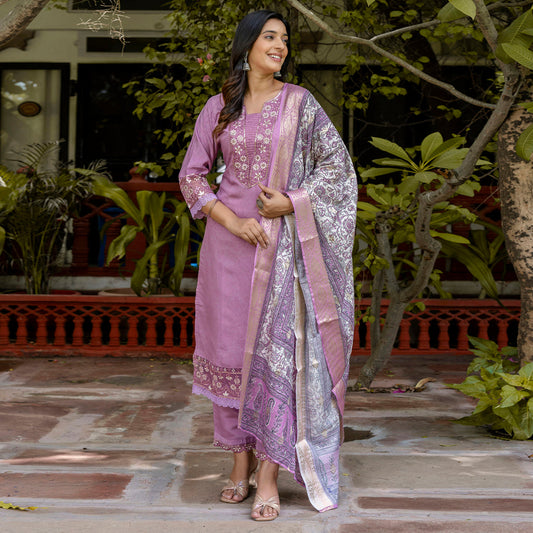Dhiyona VV Women's Silk Blend Kurta Pant Dupatta Set