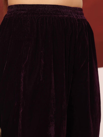 Dhiyona VA Women'sGota Patti Lace Velvet Winter kurta with Trouser & Dupatta