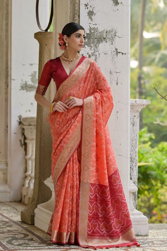 Orange Maroon Raw Silk Saree