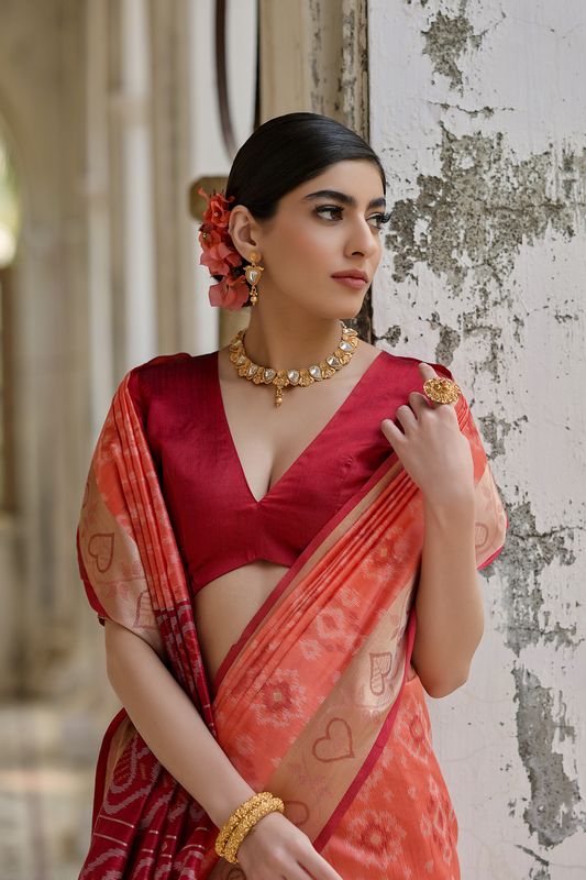 Orange Maroon Raw Silk Saree